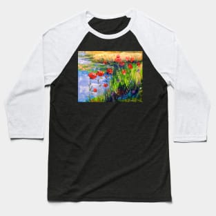 Poppies by the pond Baseball T-Shirt